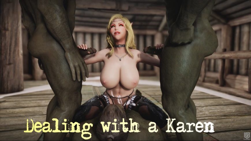 Dealing with a Karen (Ragneg) [2023, 3DCG, Animiert, Parodie, Oralsex, Vaginalsex, Analsex, Gruppensex, Creampie, Monster, gesprochen, WEBRip] [1080p]